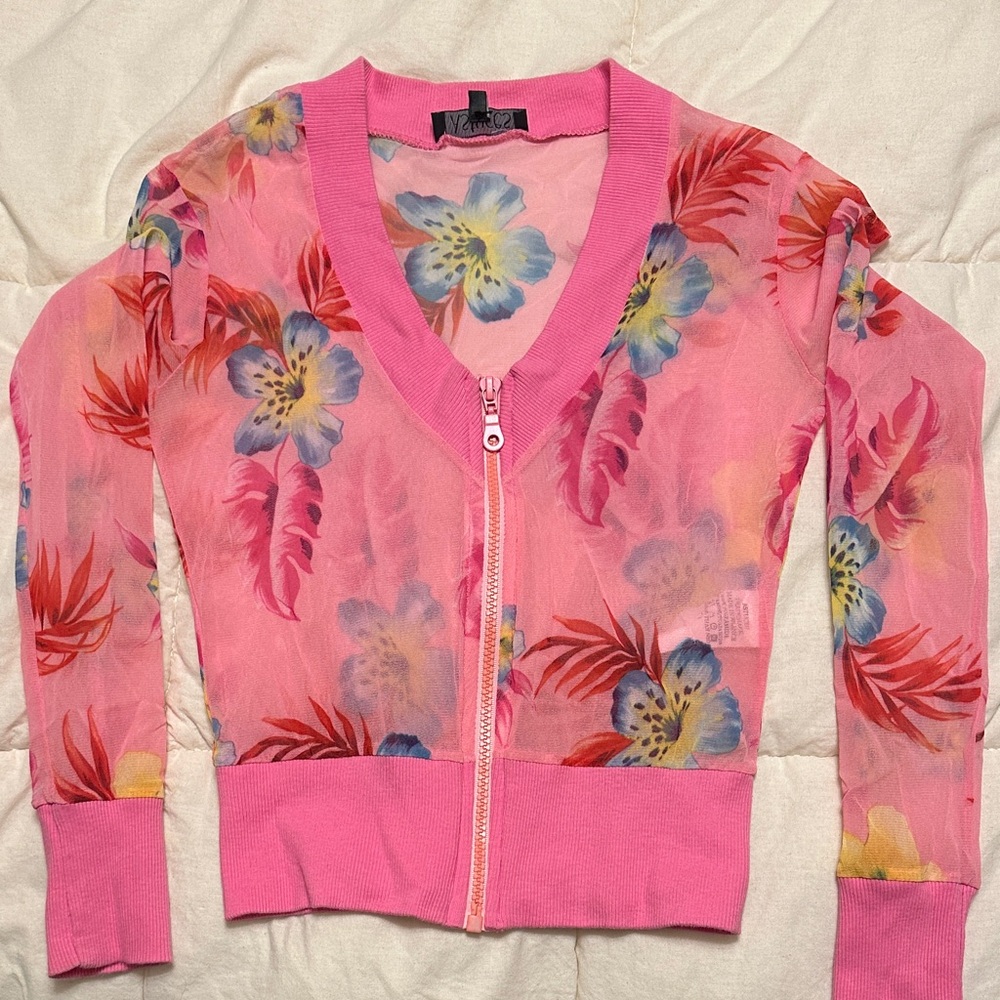 Y2K Vibrant Floral Sheer cropped top. Made in France